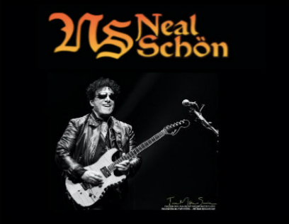 Neal Schon Plays Guitar with microphone and black backdrop