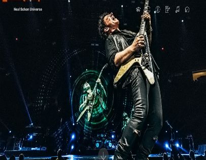 Neal Schon Jamming out Green backdrop Journey on tour 2018